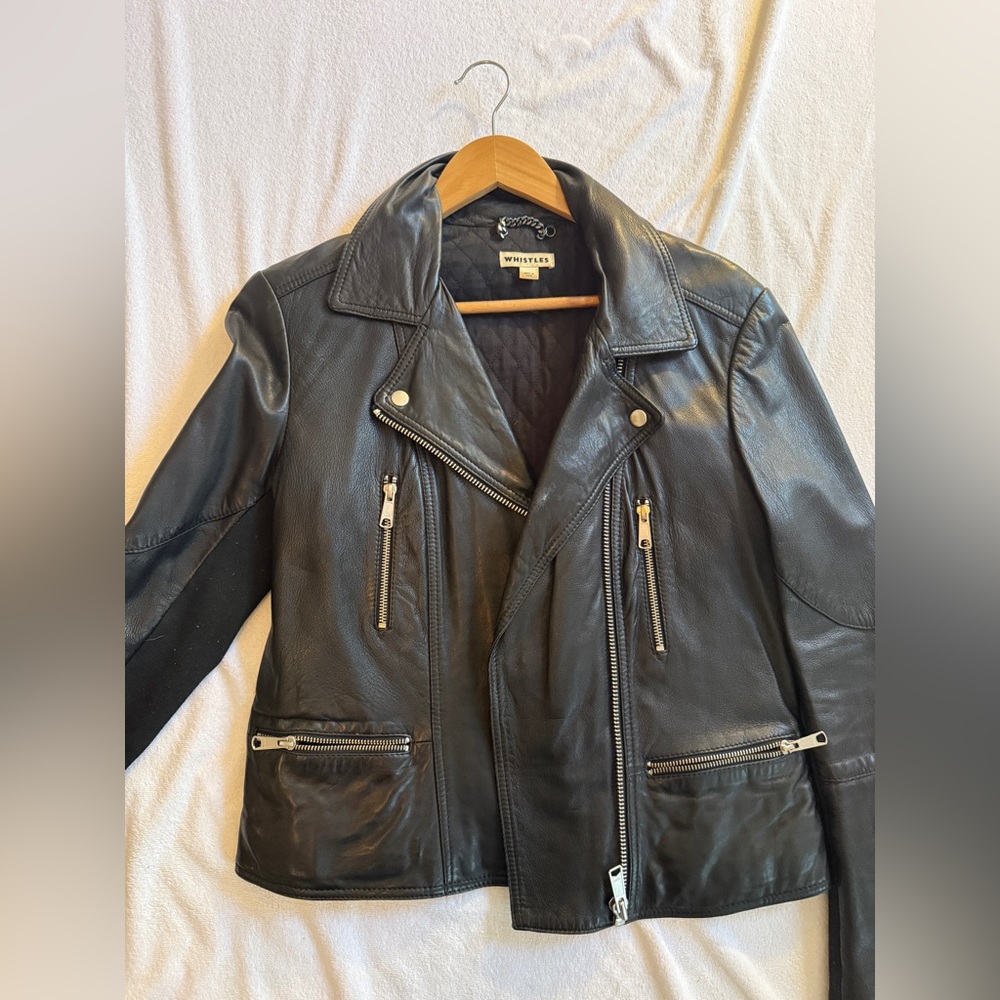 Whistles Black Leather Jacket with Timeless Elegance